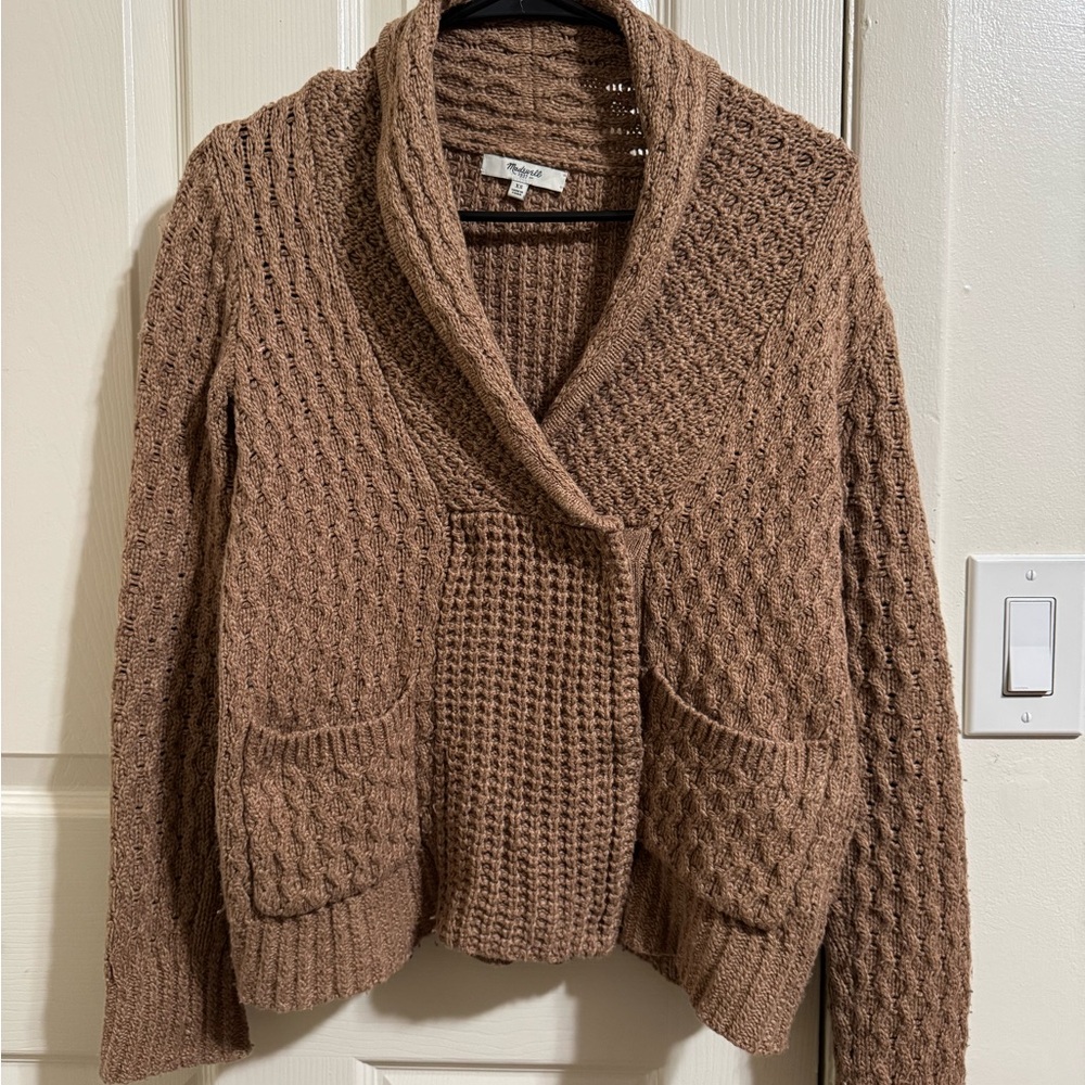 Madewell Cable-Knit Shawl Cardigan in Warm Taupe Size XS
